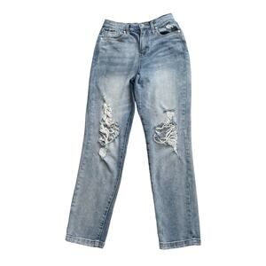 Celebrity Pink Womens Size 1 Blue High Rise Distressed Straight Leg Jeans